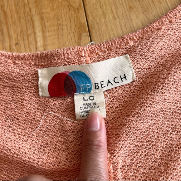 Free People FP Beach Nani Top Marled Peach Orange Rolled Sleeve Slouchy Large - Picture 4 of 7